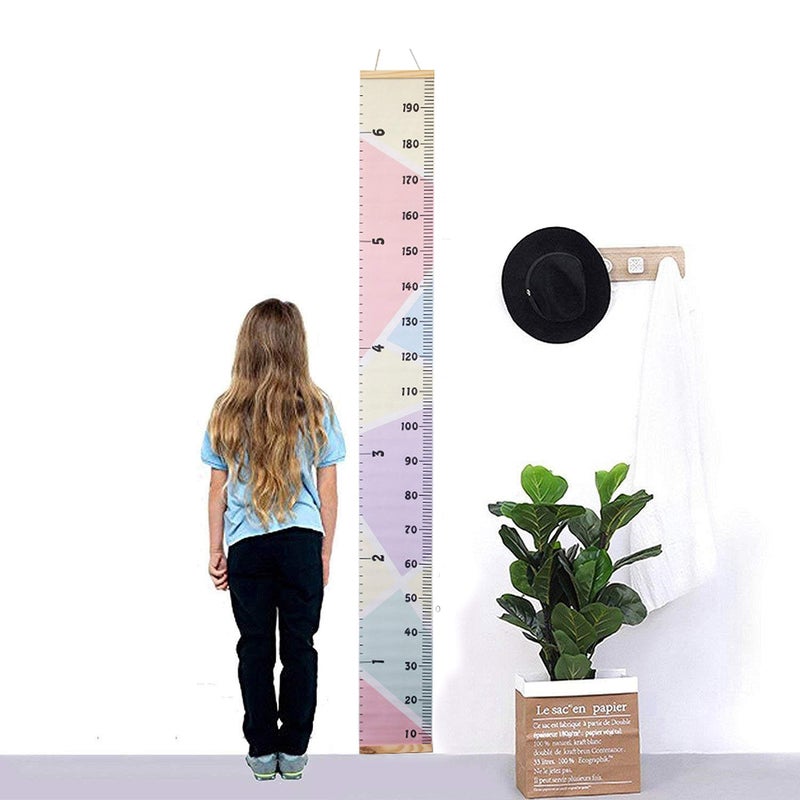 MinoMia Kids Growth Chart, Wood Frame Fabric Canvas Height Measurement Ruler from Baby to Adult for Child's Room Decoration 7.9 x 79in (7.9 x 79in, Colorful) - Image 2